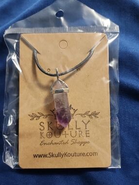 Amethyst Crystal Point Pendant Necklace - Purple